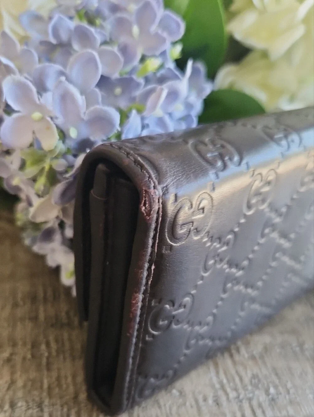 Gucci Black Embossed GG Continental Wallet with Bow Detail. Perfect FALL color